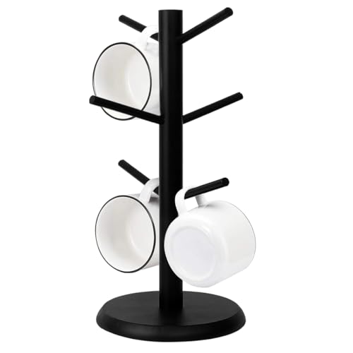 DRJCKOLOTH Soporte Para Tazas De Madera,Soporte De Árbol Taza De Madera,Soporte Para Tazas Café,Soporte Para Taza De Árbol De Cocina, Porta Tazas De Madera Con 6 Ganchos,Para Hogar, Cocina, Oficina