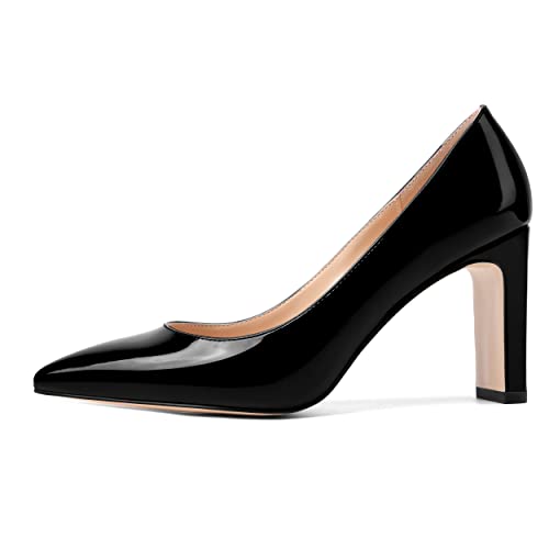 MOVINSTEPS Womens Pointed Toe Sexy Patent Slip On Dating Block High Heel Pumps Shoes 3.3 Inch2