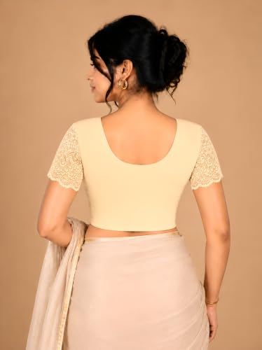 Image of Abhi Cotton Readymade Saree Blouse for Women- Half Net Sleeves, Round Neck, Regular-fit, Stretchable, Pull-on Style Blouse