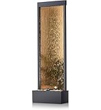 Alpine Corporation 72" Tall Indoor/Outdoor Mirror Waterfall Floor Fountain, LED Lights & River Stones, Elegant Bronze Finish for Home, Office, Patio & Entryway Decor