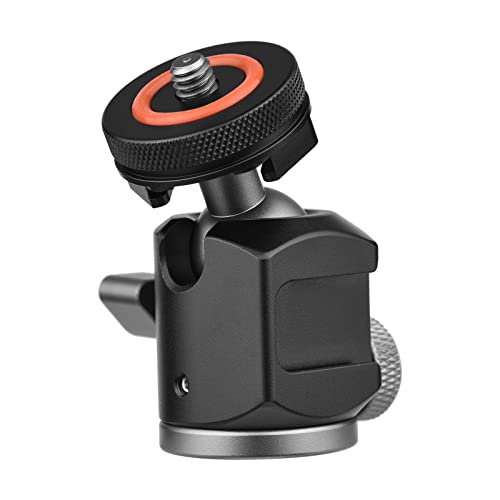 Cabezal de bola giratorio de 360° 2 en 1 de doble uso, montaje de zapata fría, mini cabezal de bola con tornillo de 1/4, soporte de zapata extra fría para cámara, teléfono, trípode y micrófono