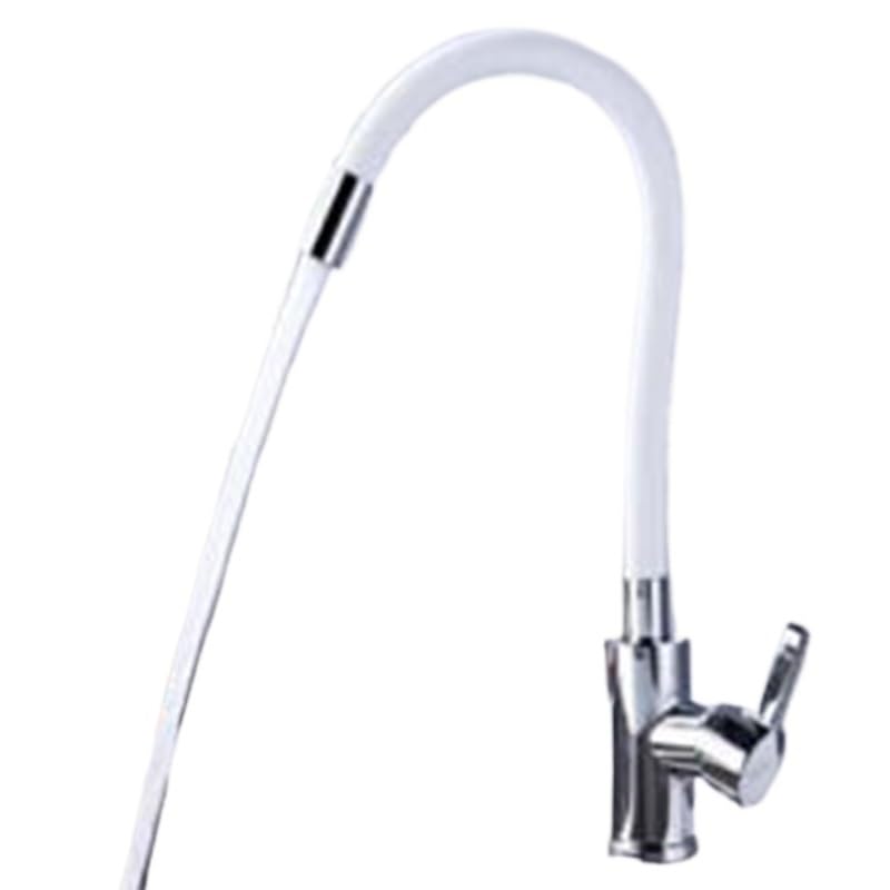Grifo de fregadero de cocina con cuello flexible blanco para lavar vajilla grande cómodamente