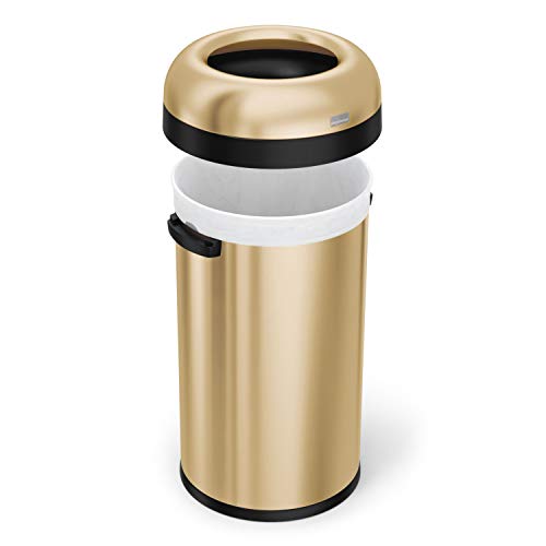 Image of simplehuman 60 Liter / 16 Gallon Bullet Open Top Trash Can Commercial Grade Heavy Gauge Brass Stainless Steel