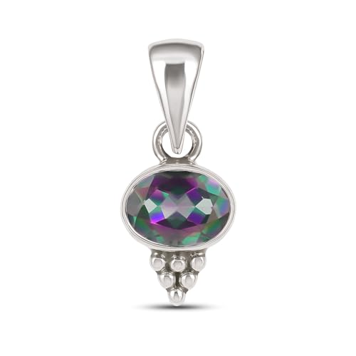 HIMALYA QUARTZ Pendentif pour femme en argent sterling 925 Pendentif en topaze mystique 100% naturelle Pendentif en pierre précieuse véritable Pendentif ovale 6 x 8 mm Design minimaliste H-SP06-MYST