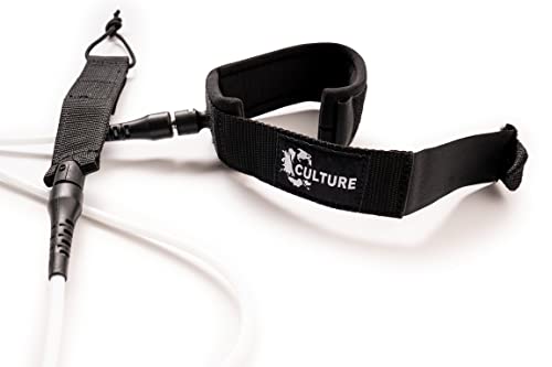Culture Supply Surfboard Surf Leash (6 Sizes - 5 Colors): 6ft Comp | 6 ft Reg | 7ft | 8ft | 9ft | 10ft (White, 9ft (7mm Cord))