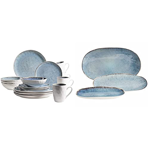 MÄSER Set Ciotole In Ceramica Frozen 9 Pezzi | Insalatiera, 4 Ramen E 4 Salse | Gres Fatto A Mano Vintage | Lavabile In Lavastoviglie
