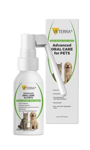 Veterra Dog and Cat Dental Spray for Dogs & Cats – Vet Recommended Oral Care, Teeth Cleaning Spray, Breath Freshener, Helps Reduce Plaque and Tartar, No Brushing Required - 3.38 Fl Oz - 100 Ml