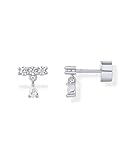 PAVOI Rhodium Plated Sterling Silver Posts Mini Drop Dangle Flat Back Earrings for Women | Dainty Cartilage Earring | Helix Piercing Jewelry | Mini Drop Dangle CZ Cluster Studs