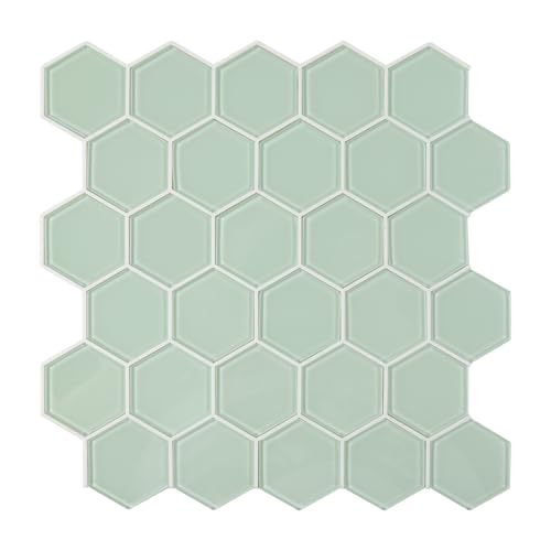 CASAPALACE Green Peel and Stick Glass Tiles, Hexagon Glass Backsplash