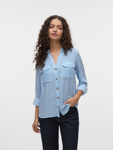 VERO MODA Damen Vmbumpy L/S Shirt New WVN Ga Noos Langarmbluse, Azure Blue,S 2