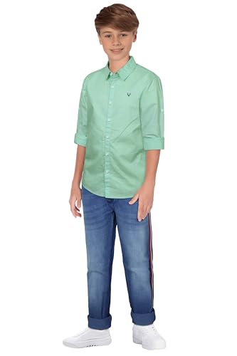 Image of Allen Solly Boys' Solid Casual Shirt | Roll-Up Sleeves | Regular Fit | Soft Cotton Feel | School