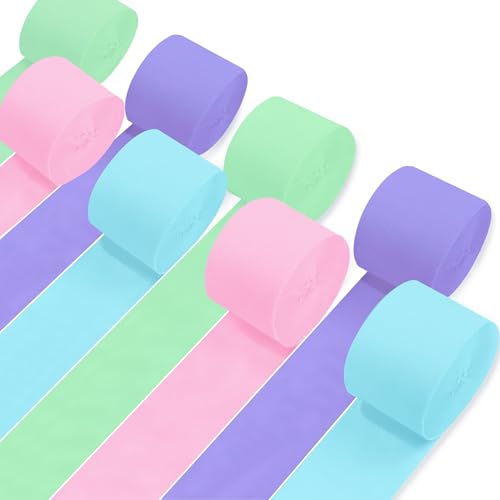 Image of 8 Rolls Crepe Paper Streamers, Blue, Purple, Pink and Green Streamers Party Decorations for Mermaid Party Birthday Baby Shower Bridal Shower Wedding Lavender Party