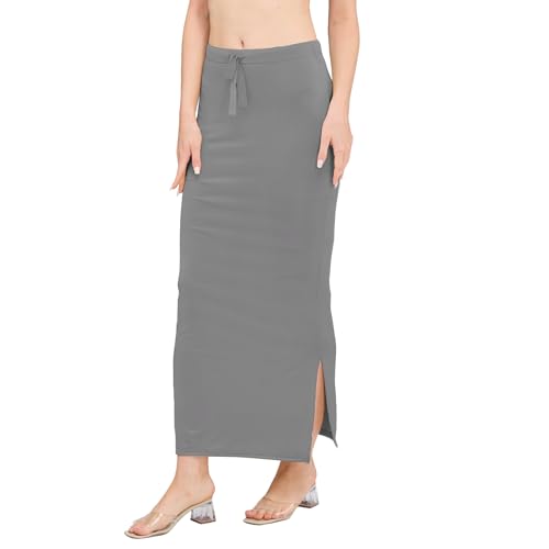 Image of DESI GIRL Satin Shimmer Stretchable Saree Shapewear Petticoat with Drawstring for Women | Mermaid fit Saree Petticoat with Side Slit for Easy Movement | Saree Shaper | Long inskirt