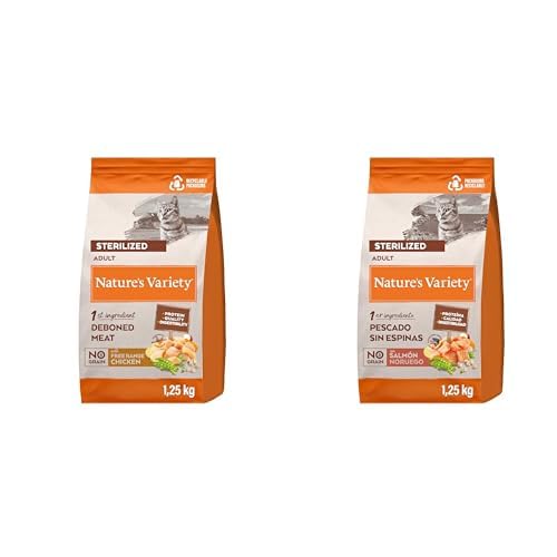 Nature's Variety No Grain Pienso para Gatos Esterilizados con Pollo - 1,25kg + Nature's Variety No Grain Pienso para Gatos Esterilizados con Salmón Noruego - 1,25kg