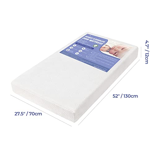 Premium Foam Crib Mattress, 2-Stage Hypoallergenic Toddler Mattress, Certipur-Us Firm Support For Infant With Cooling Gel, Waterproof & Washable Removable Tencel Cover, 52X27.5X4.7 #TOP6