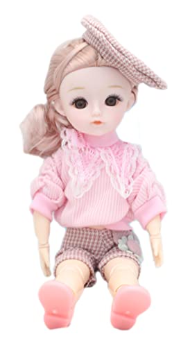 Image of Tickles Set Movable Jointed Cute Girl Brown Eyes Fashionable Doll Pink Sweater & Cap with Short for Kids Girls (Size: 30 cm Color: Pink)
