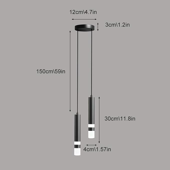 Led Strip Light Modern Kitchen Island Fixture Height Adjustable Minimalist Chandelier for Dining Room Bedroom Bedside Lighting/Black/2Head