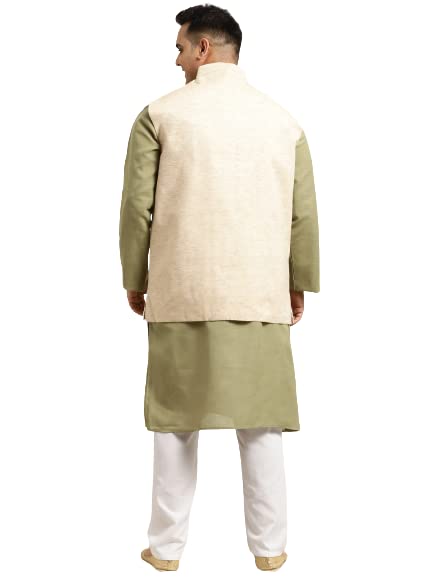 Image of SOJANYA (Since 1958, Men's Silk Blend Grey Kurta Pyjama & Silk Blend Jacket Combo