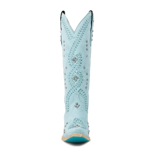 Lane Womens Cossette Embroidered Studded Snip Toe Casual Boots Knee High Low Heel 1-2" - Blue4