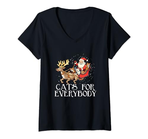 Cats for Everybody Christmas Cat Lover Gift Santa Xmas Women Camiseta Cuello V