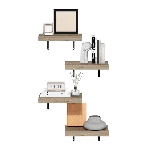 Image of Furinno Tanna Floating Shelves for Wall Set of 4, 15-Inch Wall Shelf, Wall Mounted Shelf, for Bathroom, Home Office, Living Room, Natural
