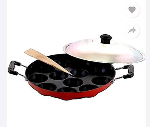 SHAPAT Aluminium Non Stick 12 Cavities Appam Patra/Paniyarrakal/Paniyaram/Appam Pan/Maker/Pan Cake Maker/ponganalu/gunta ponganalu with Lid 24 cm