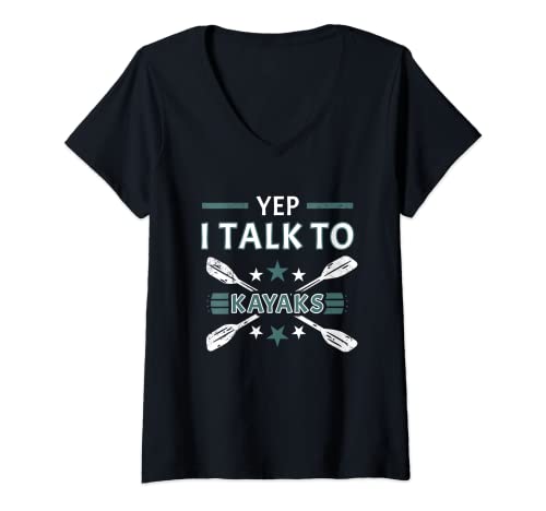 Mujer Sí, hablo con kayaks kayak de aguas bravas Camiseta Cuello V
