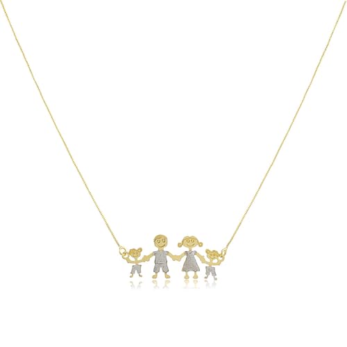 Malu Maiese - Collar Familia, Collar Family, Collar Colgante Familia, Collar Personalizado Familia, Collar Madre Padre y Hijos (2 Niños, Oro Amarillo 18K)