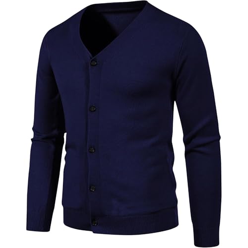 Men's V-Neck Cardigan Sweaters Button-Down Long Sleeve Knit Sweater Cardigan Pockets Knitted Sweater