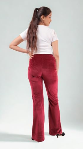 Image of Pink Shell Women's High Waist Bell Bottom Pants in Velvet