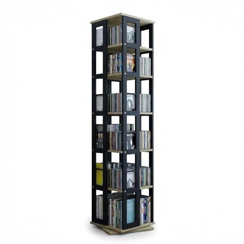 Heavy Duty CD Rack Tower, Media Storage Cabinet, 6 Tier Rotating Media Tower Rack for CDs, DVDs, Books and Game Discs, DVD Stand for Living Room, Home Office and Recording Room