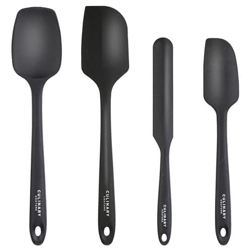 4-Piece Black Baking Spatula Set - Holiday Baking Essentials, Rubber Spatulas Silicone Heat Resistant, BPA-Free - Spatula Set for Nonstick Cookware - Silicone Baking Utensils
