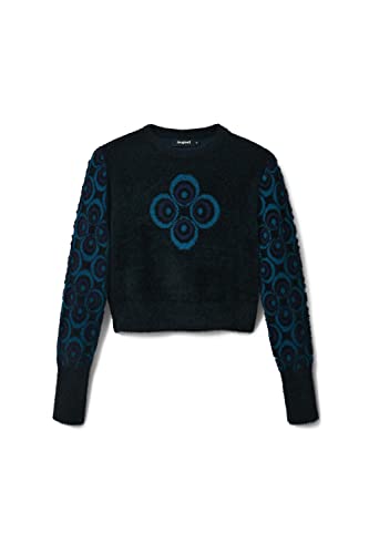 Desigual Women's Woman Flat Knit Thick Gauge Pullover, Black, L #TOP4