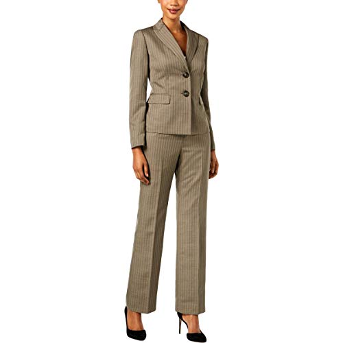 Le Suit Women's Shadow Stripe 2 Button Peak Lapel Pant Suit, Taupe, 18