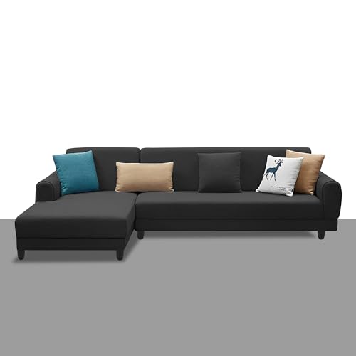 Image of Kraven LHS 6 Seater L Shape Sofa Set for Living Room (Black Fabric) Premium Fabric Sofa