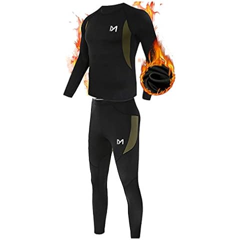 MEETYOO Thermal Underwear for Men, Winter Gear Long Johns Base Layer Top and Bottom Set for Skiing Running, Black, Large Cover