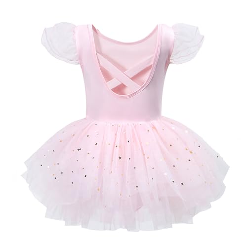Tutu.kk Toddler Ballet Leotard Ruffle Sleeve Sequin Tulle Tutu Dress Ballerina Outfits for Girls Birthday Holiday Pink 3-4T