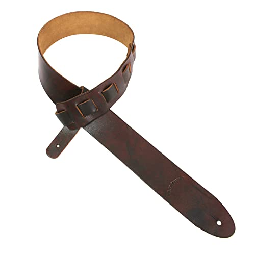 Walker & Williams S-02 Sangle de guitare en cuir italien ultra épais et souple avec finition robuste Marron whisky - Les Beatles, Paul McCartney, John Lennon, RIngo Starr, George Harrison Walker & Williams S-02 Sangle de guitare en cuir italien ultra épais et souple avec finition robuste Marron whisky