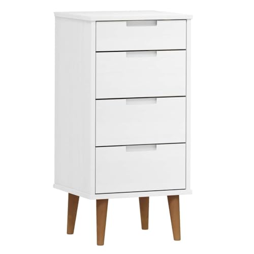 vidaXL Commode, Buffet avec 4 Tiroirs, Armoire de Rangement, Meuble de Salon Salle de Séjour Intérieur, Scandinave, Blanc Bois de Pin Massif