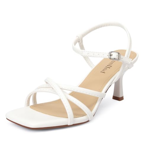 Image of AIUNIIND Kitten Heels for Women, Strappy Square Open Toe Sandals 2.5 inch