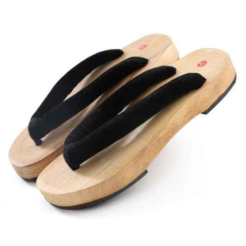 VENYAA Sandalias de Zuecos de Madera para Mujeres,Japoneses Tradicionales Zapatillas Zuecos,Ocio Kimono Zuecos de Playa Fuera de Casa Zapatillas(Size:EU 36,Color:Negro)