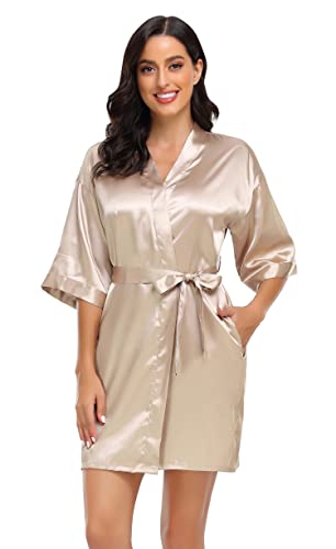 Image of Women's Pure Short Silky Robes Bridesmaid Bride Party Satin Robes Sleepwear