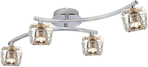 Luces de techo de cristal de 4 vías, con cortinas de cristal de corte de diamante, acabado cromado, luces LED halógenas para cocina y sala de estar Cover