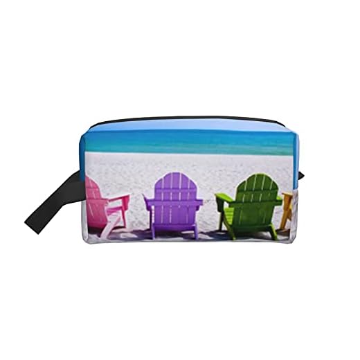 Bolsa de Maquillaje Sillas de Playa en Sunny Beach Cremallera de Viaje Bolsa de cosméticos de Almacenamiento de artículos de tocador Impermeable para niñas y Mujeres
