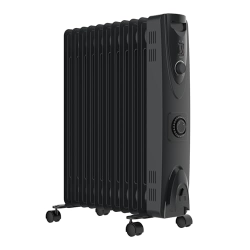 MYLEK Oil Filled Heater Radiators - Adjustable Thermostat, 3 Heat Settings & 24 Hour Timer - Electric Portable Heater - Energy Efficient - Safety Tip Over Protection (2500W With Timer)