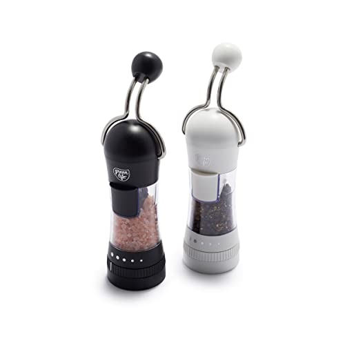 Greenlife Salt And Pepper Grinder Set, Mess-Free Ratchet Mill, Adjustable Coarseness And Easily Refillable, Black And White #TOP5