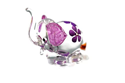 Glass Baby Purple Elephant Mini Glass Animal Figurine Farm Miniature Hand Blown Art #TOP2