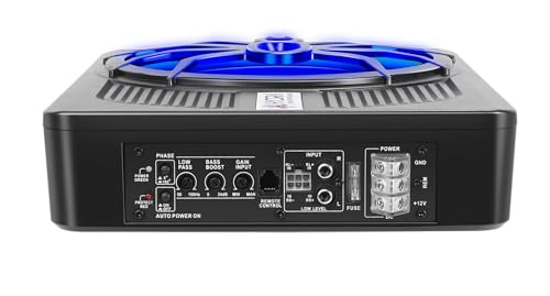 Image of Hydra Spider Halo 10 inch Metal Underseat Subwoofer (HY-10MH-HE-BLU) | 800W Peak, 180W RMS | Blue LED Spider Grill | Ultra Slim Powered Car Subwoofer with Remote Control