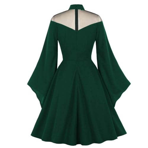 Vestido gótico con panel de ilusión transparente de manga larga para noche 2