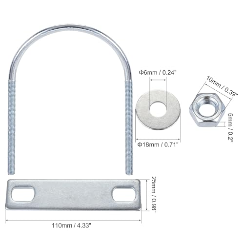 Image of TA-VIGOR 2 Sets M6 Round U Bolts, 80mm Inner Width 120mm Length Steel U Bolts with Nut, Plate, Washer for Attaching Pipe, Conduit, Cable, Tube, Brackets, Boat and Trailer